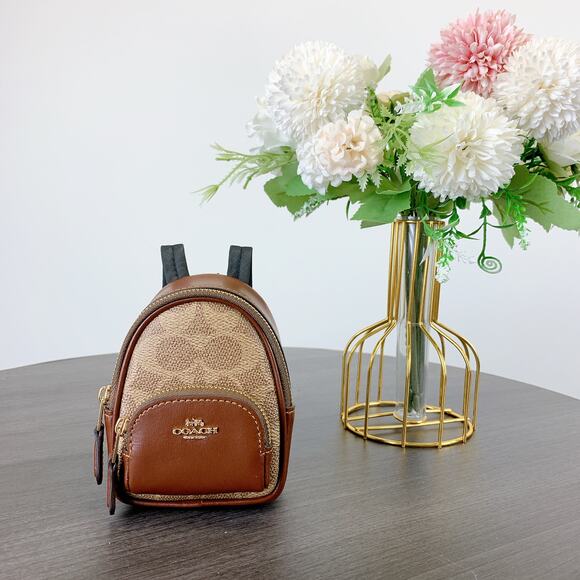 Coach CX066 Mini Court Backpack Bag Charm In Signature Canvas IN Tan Brown - Picture 1 of 6